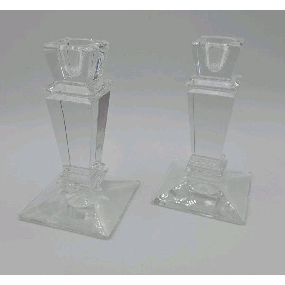 Vintage Art Deco Style Crystal Candlestick Pair Shannon Godinger Ireland 5.5" - Picture 6 of 11